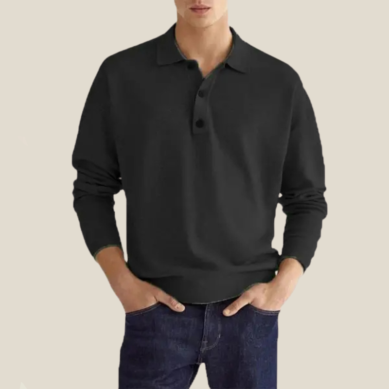 Men's Casual Loose Lapel Long Sleeve Polo Shirt