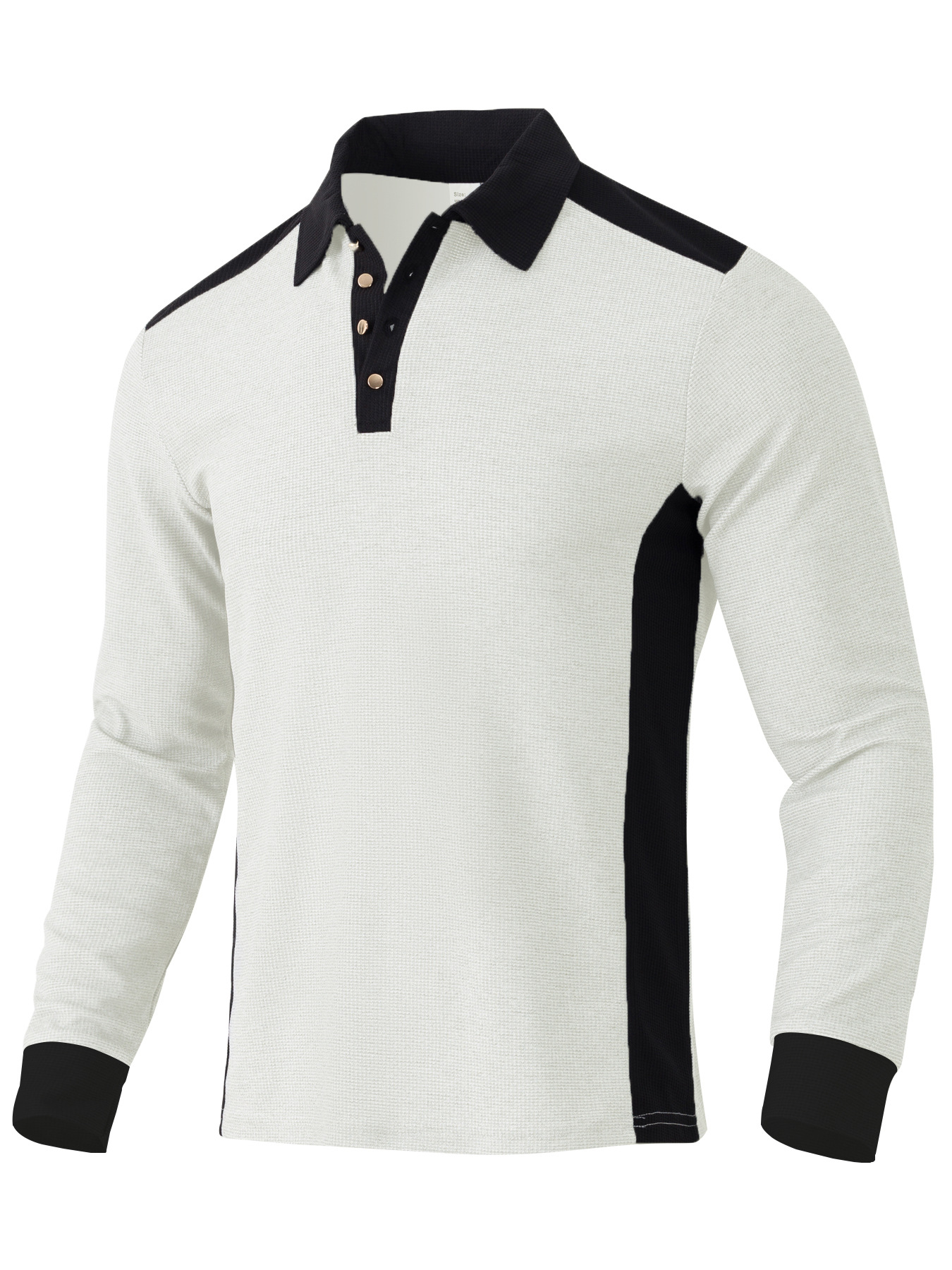Herren Langarm Polo-Shirt mit Waffelstruktur - Contrast Henley Kragen, Regular Fit, Casual Langarmshirt für Männer