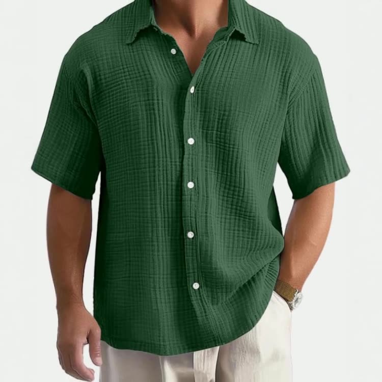 Men's Casual Cotton Short-sleeved Shirt with Lapel