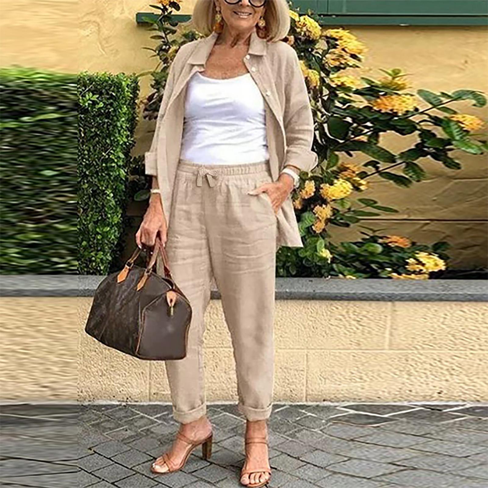 Women's retro loose long sleeve shirt belt solid color Harlan suit