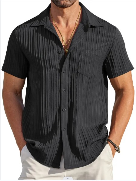 Summer Fashion Striped Color-Block Business Slim-Fit Casual Short-Sleeved Shirt