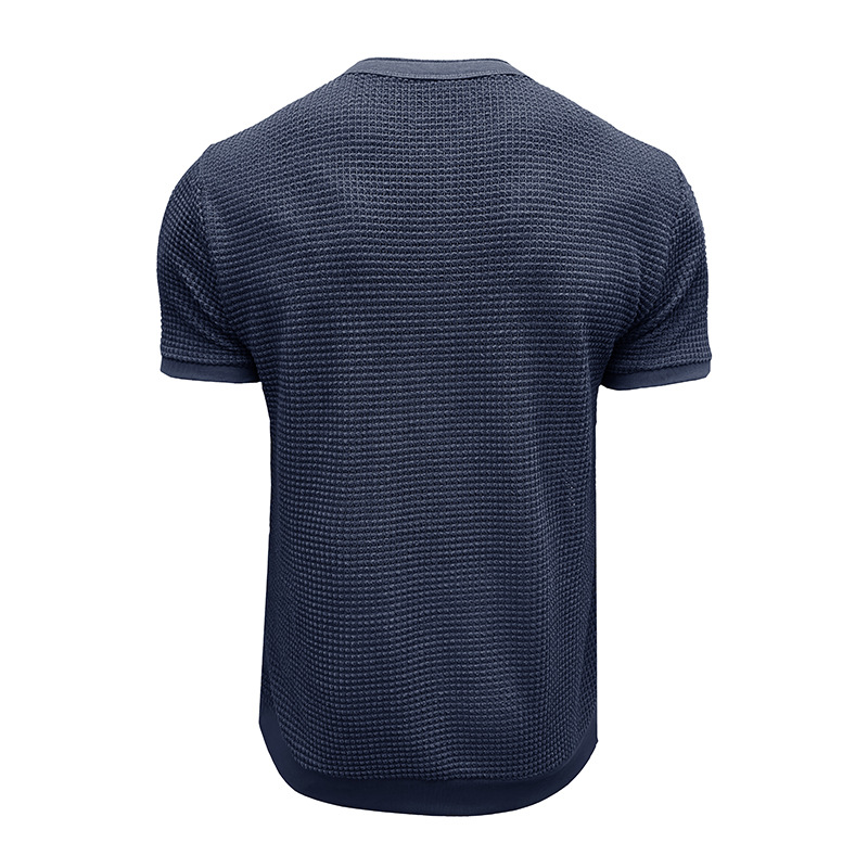 Men's Short-Sleeved Textured Knit Henley T-Shirt Pullover
