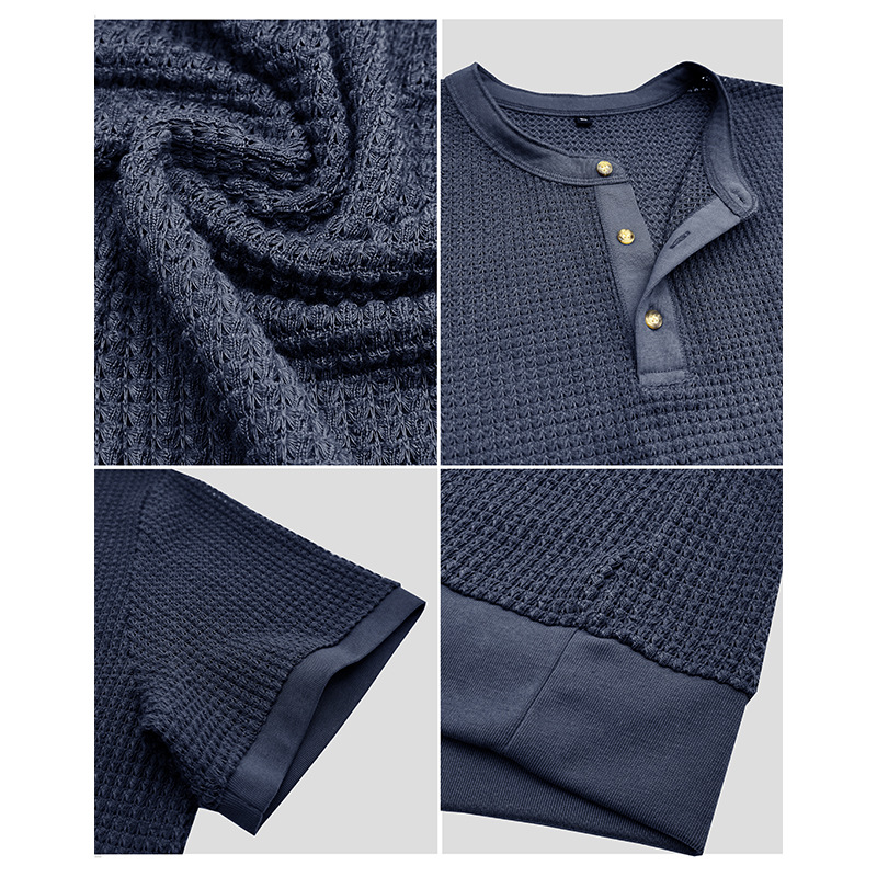 Men's Short-Sleeved Textured Knit Henley T-Shirt Pullover