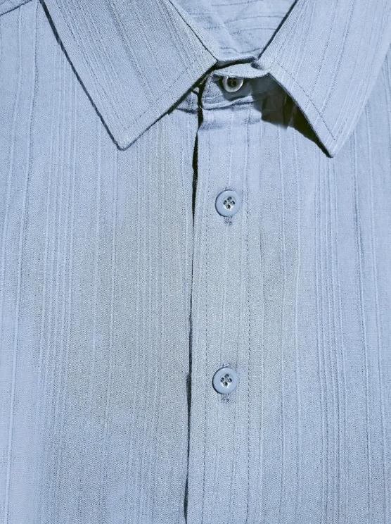 Men's casual cotton striped jacquard beach short-sleeve shirt