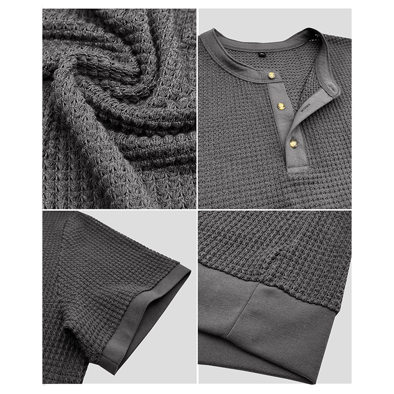 Men's Short-Sleeved Textured Knit Henley T-Shirt Pullover