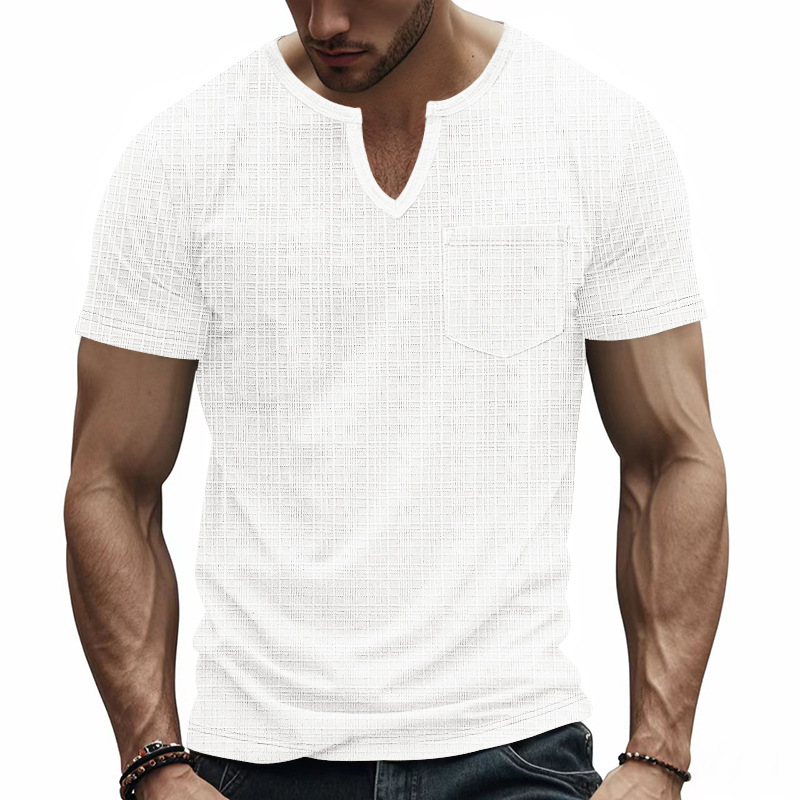 Linen-look Slubbed Loose-fit Breathable Sports Casual V-neck Short-sleeved Top