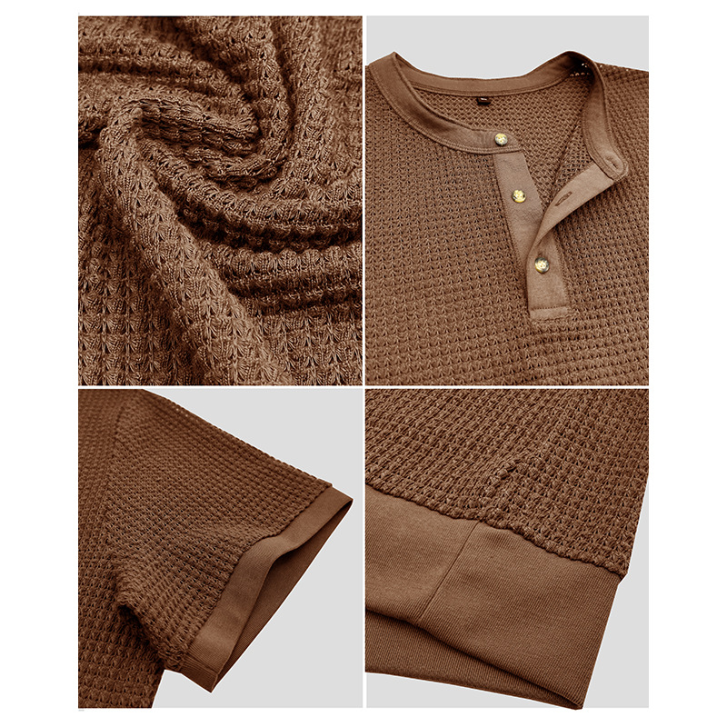 Men's Short-Sleeved Textured Knit Henley T-Shirt Pullover