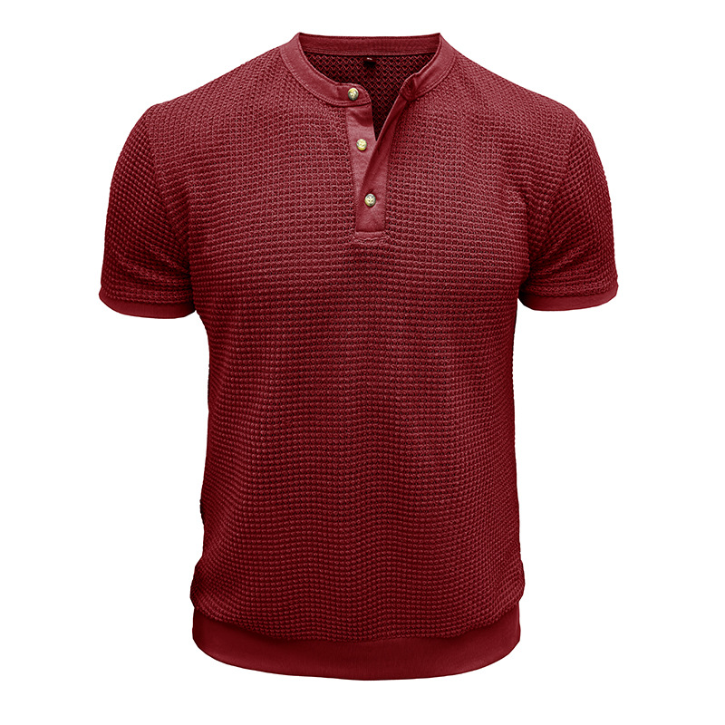 Men's Short-Sleeved Textured Knit Henley T-Shirt Pullover
