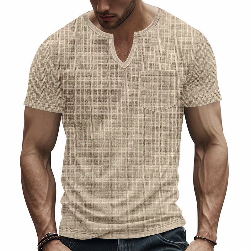 Linen-look Slubbed Loose-fit Breathable Sports Casual V-neck Short-sleeved Top