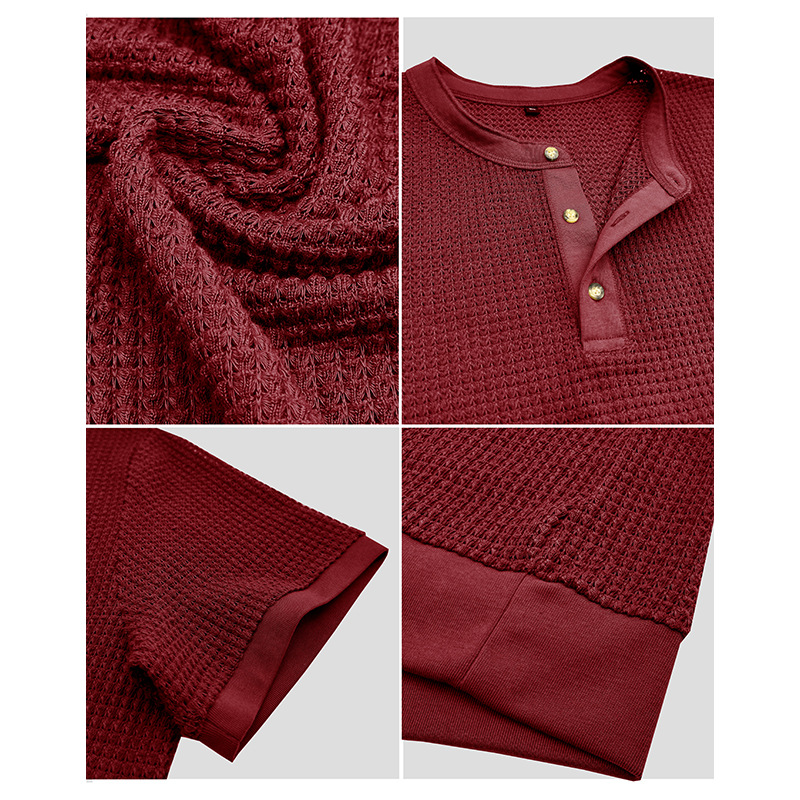 Men's Short-Sleeved Textured Knit Henley T-Shirt Pullover