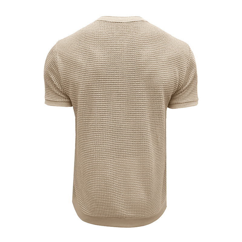 Men's Short-Sleeved Textured Knit Henley T-Shirt Pullover