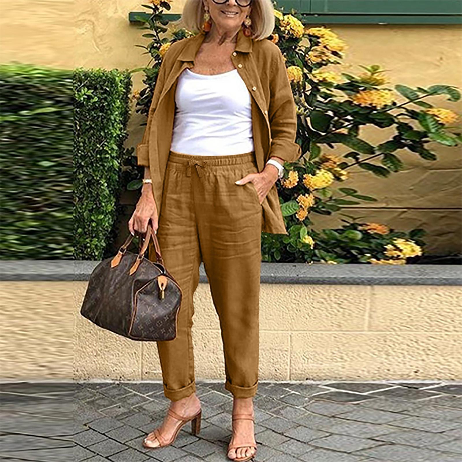 Women's retro loose long sleeve shirt belt solid color Harlan suit