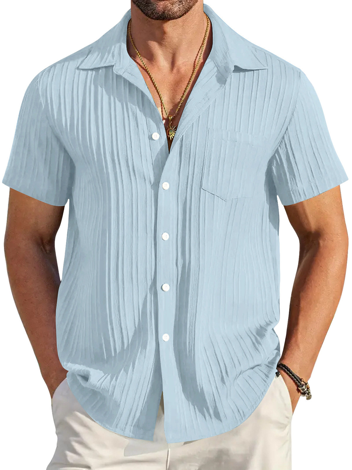Summer Fashion Striped Color-Block Business Slim-Fit Casual Short-Sleeved Shirt