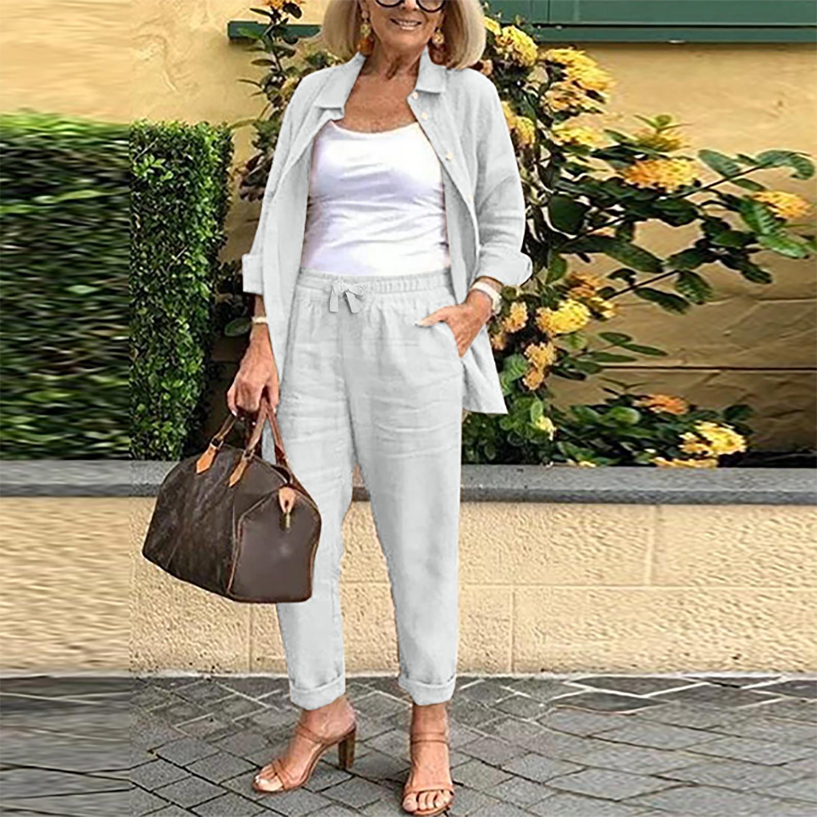 Women's retro loose long sleeve shirt belt solid color Harlan suit