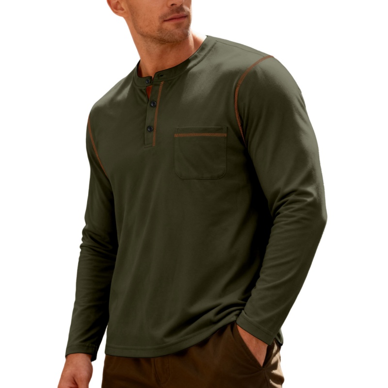 Premium Herren Henley-Shirt aus Baumwolle – Langarmshirt mit Kontrastnähten, Regular Fit