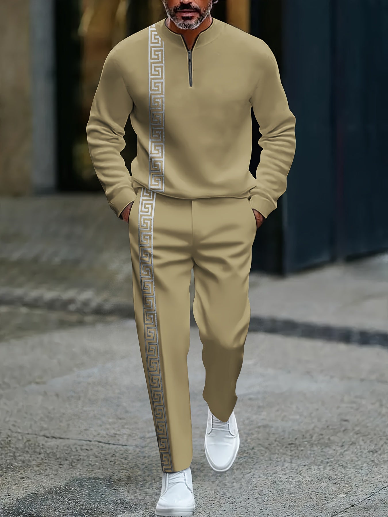 Men's fashion casual zipper stand up collar long sleeved pants set