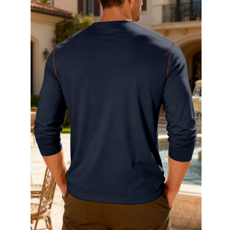 Premium Herren Henley-Shirt aus Baumwolle – Langarmshirt mit Kontrastnähten, Regular Fit
