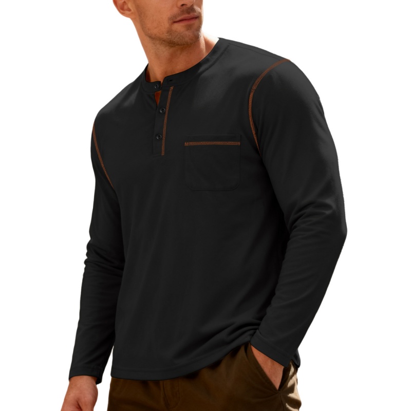 Premium Herren Henley-Shirt aus Baumwolle – Langarmshirt mit Kontrastnähten, Regular Fit