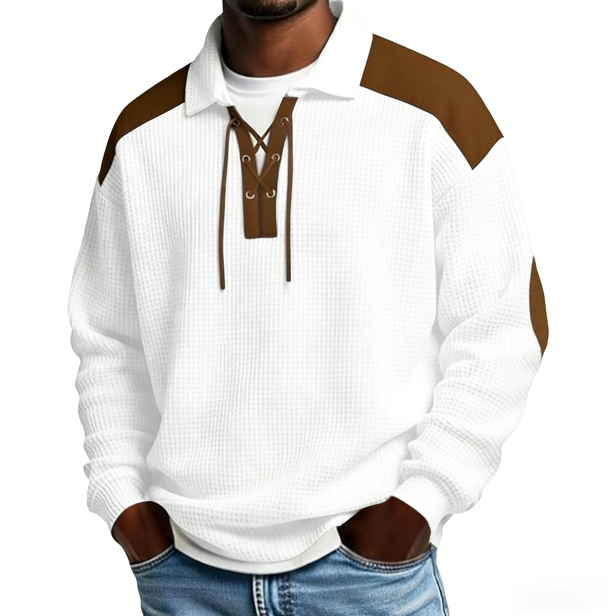 Men's long-sleeved solid color polo shirt/sweatshirt