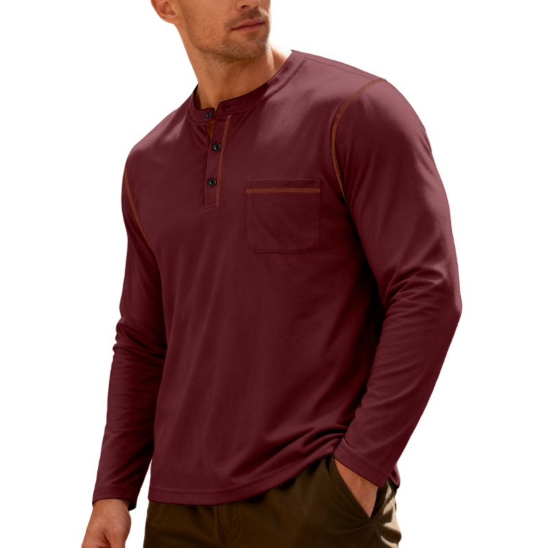 Premium Herren Henley-Shirt aus Baumwolle – Langarmshirt mit Kontrastnähten, Regular Fit