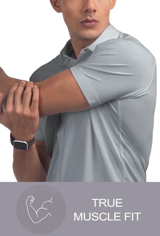 Men’s Muscle Fit Dress Shirts Athletic Slim Fit Short Sleeve Stretch Casual Button Down Shirt