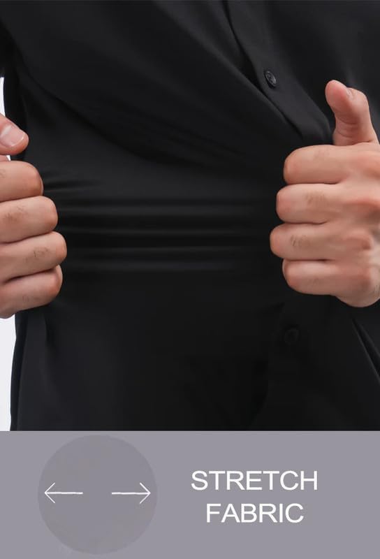 Men’s Muscle Fit Dress Shirts Athletic Slim Fit Short Sleeve Stretch Casual Button Down Shirt