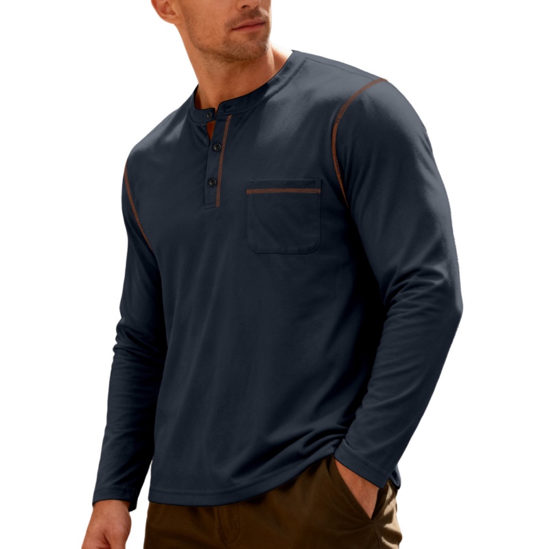 Premium Herren Henley-Shirt aus Baumwolle – Langarmshirt mit Kontrastnähten, Regular Fit