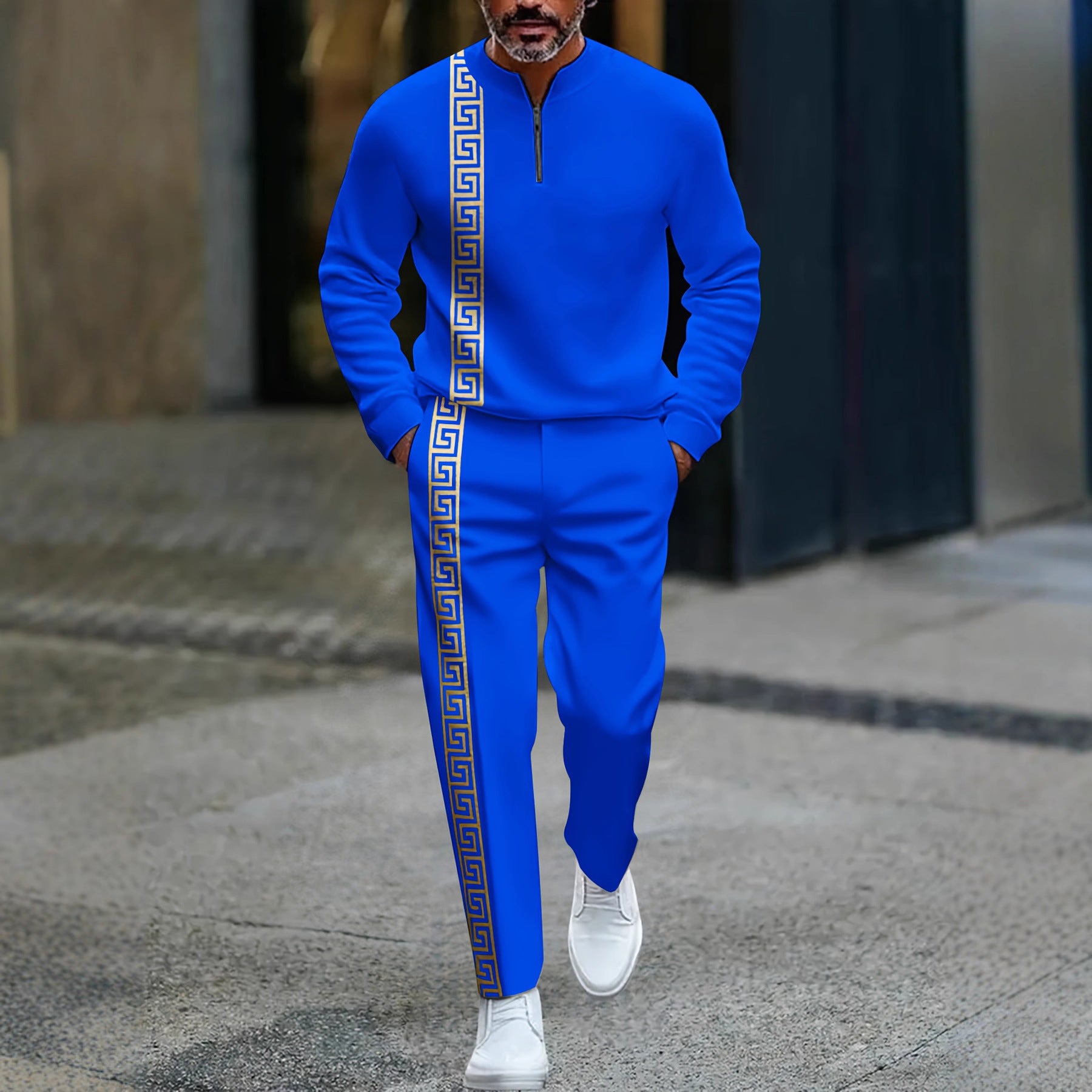 Men's fashion casual zipper stand up collar long sleeved pants set