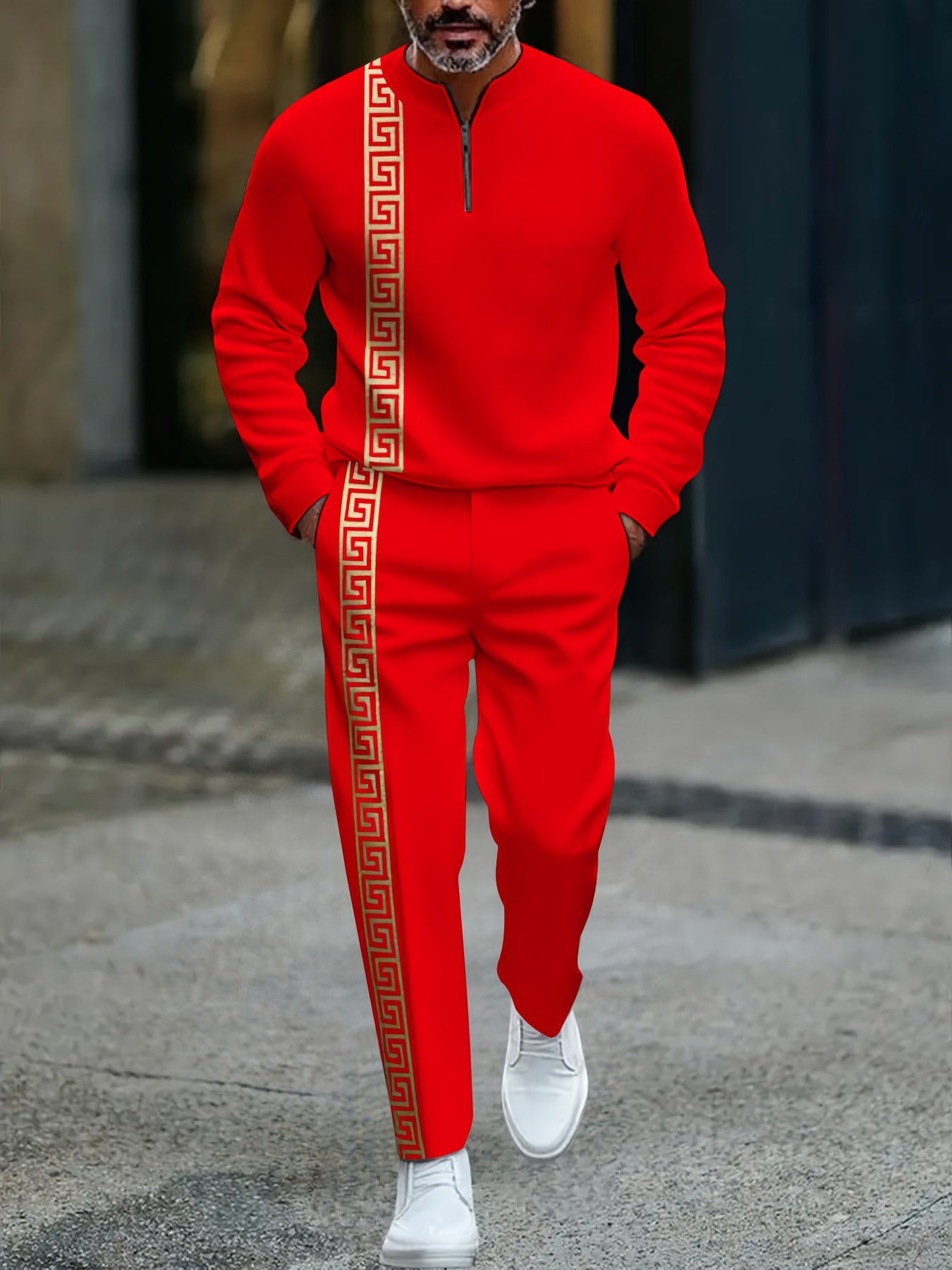 Men's fashion casual zipper stand up collar long sleeved pants set