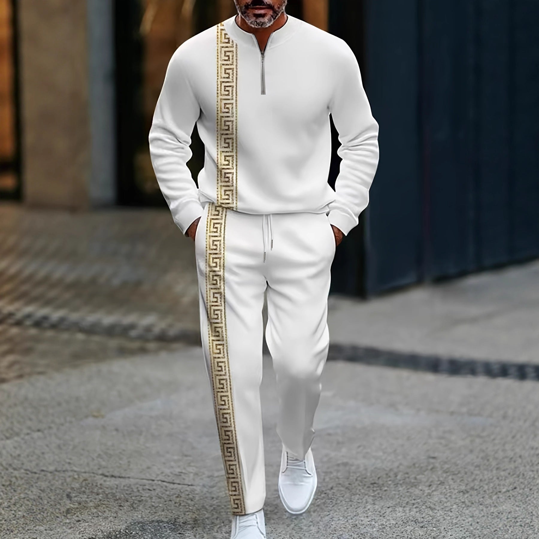 Men's fashion casual zipper stand up collar long sleeved pants set