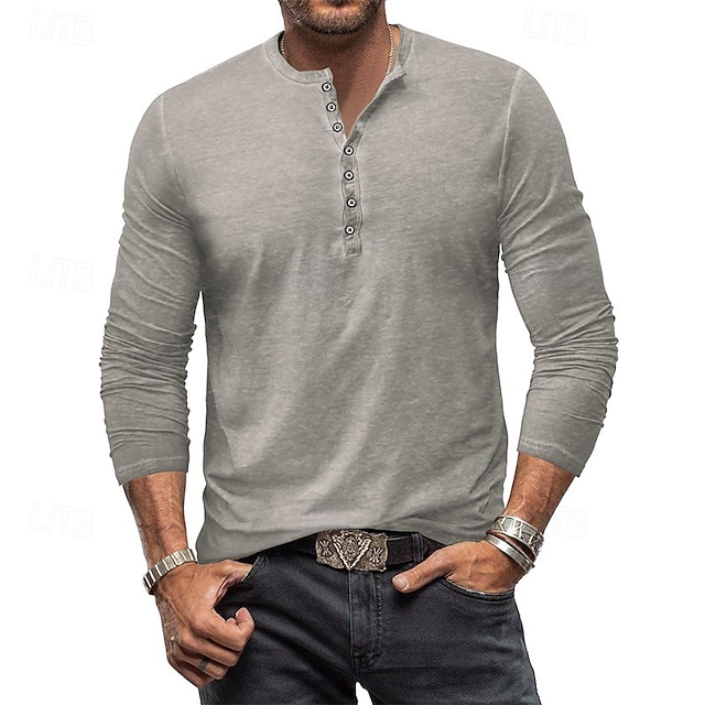 Herren Henley Hemd T-Shirt Langarmshirt Langarm Einfach Vintage Mode Basic Henley Urlaub Straße Ausgehen Sommer Wein Rosa Königliches Blau Henley T-Shirt