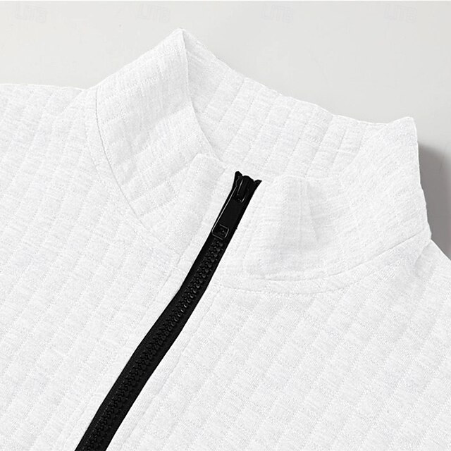 Herren Waffel-Poloshirts Textur Lässig Viertelreißverschluss Langarm Mode Bequem Farbblock Reißverschluss Tasche Herbst Frühling & Herbst Normale Passform Weiß Schwarz Blau Hellblau Dunkelgrau Purpur