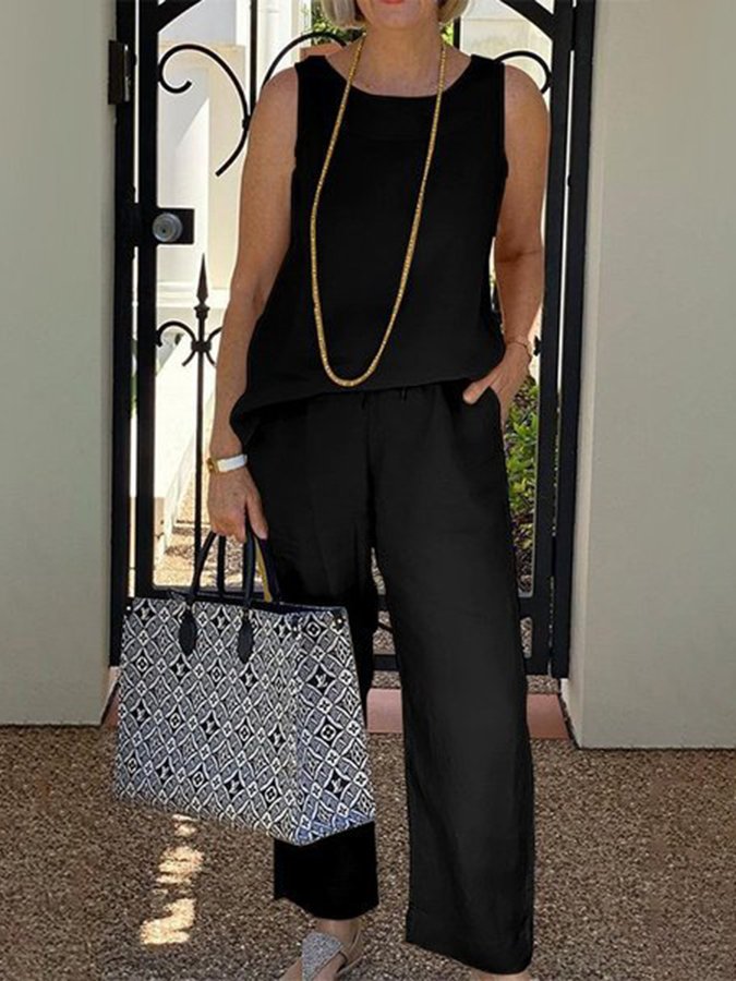 Women's Sleeveless Top + Pants casual Two-piece Set Suit