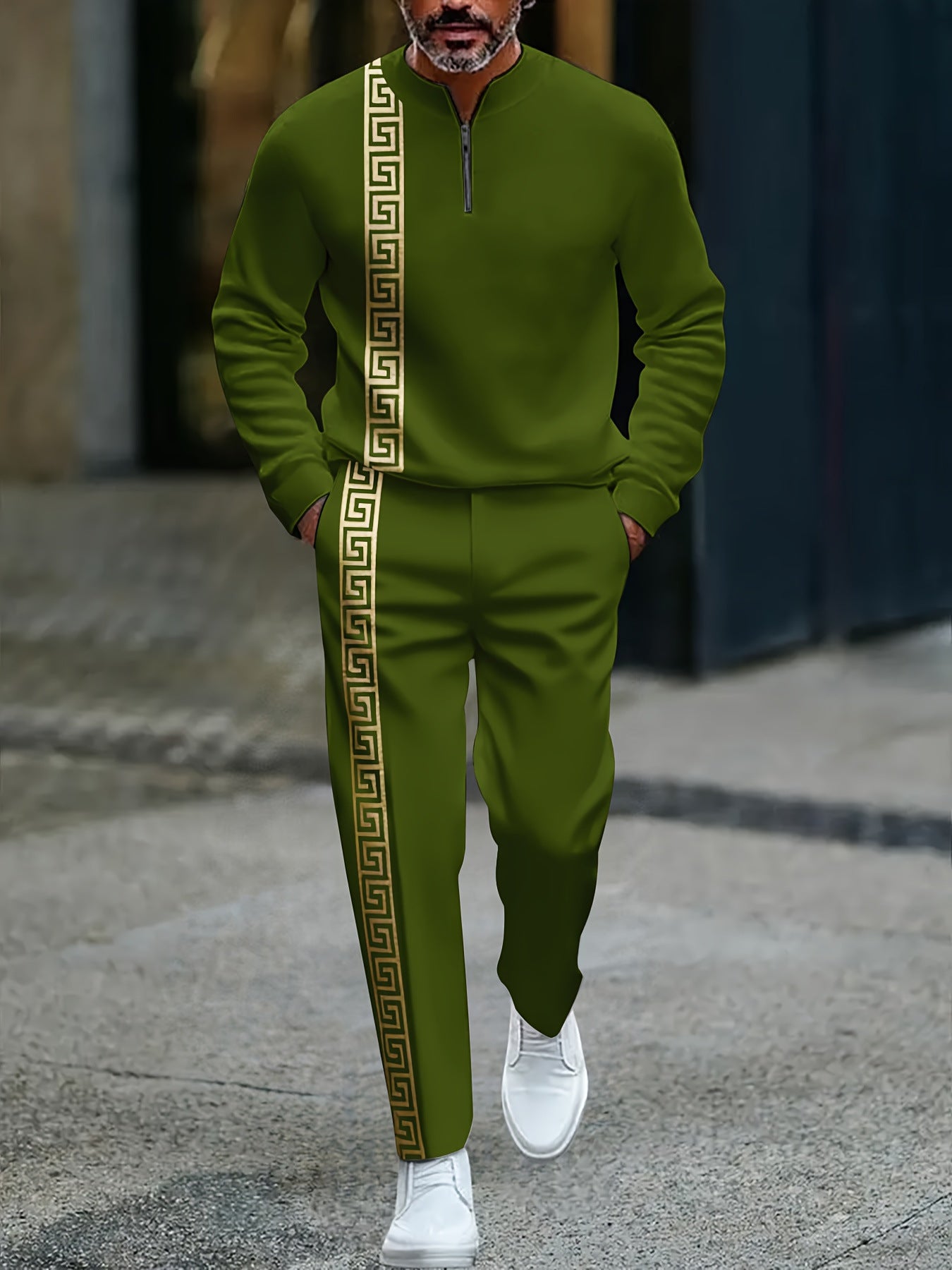 Men's fashion casual zipper stand up collar long sleeved pants set