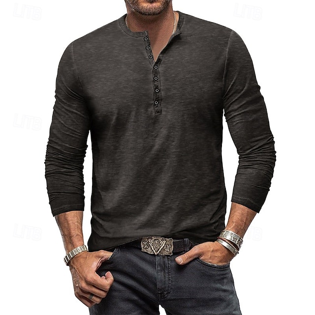 Herren Henley Hemd T-Shirt Langarmshirt Langarm Einfach Vintage Mode Basic Henley Urlaub Straße Ausgehen Sommer Wein Rosa Königliches Blau Henley T-Shirt