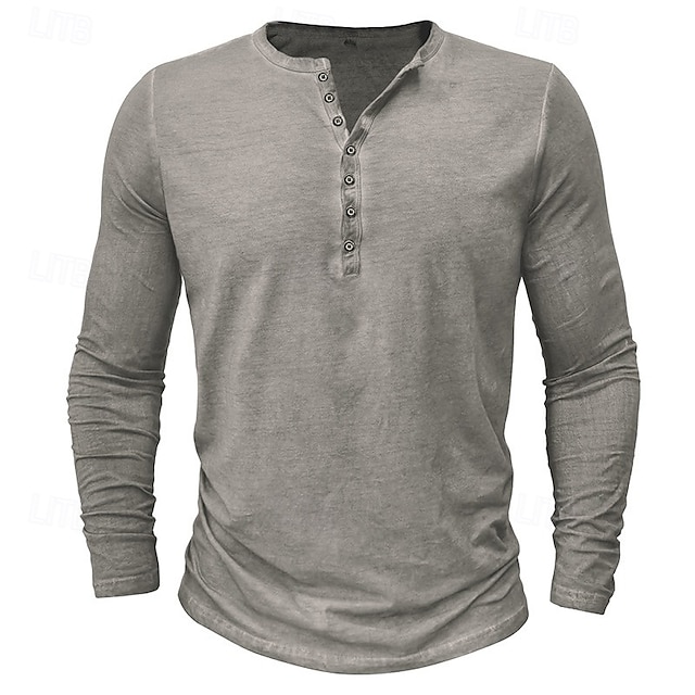 Herren Henley Hemd T-Shirt Langarmshirt Langarm Einfach Vintage Mode Basic Henley Urlaub Straße Ausgehen Sommer Wein Rosa Königliches Blau Henley T-Shirt