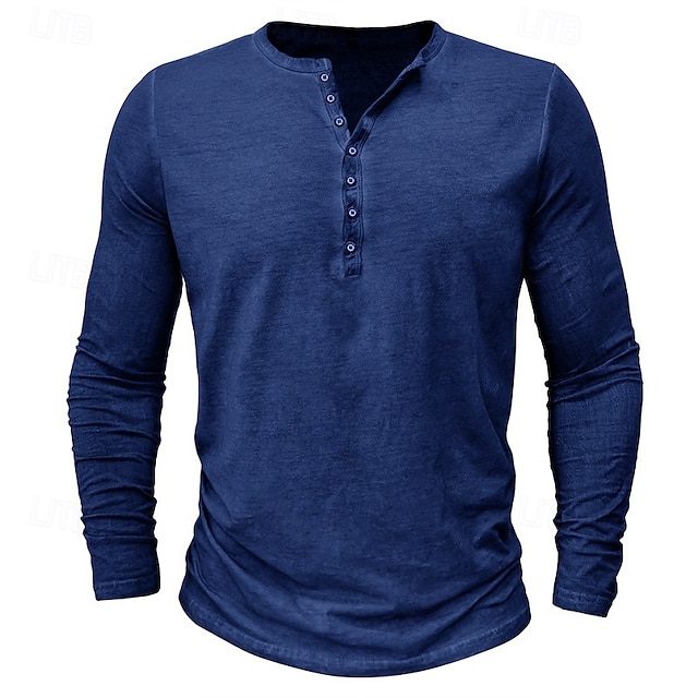 Herren Henley Hemd T-Shirt Langarmshirt Langarm Einfach Vintage Mode Basic Henley Urlaub Straße Ausgehen Sommer Wein Rosa Königliches Blau Henley T-Shirt