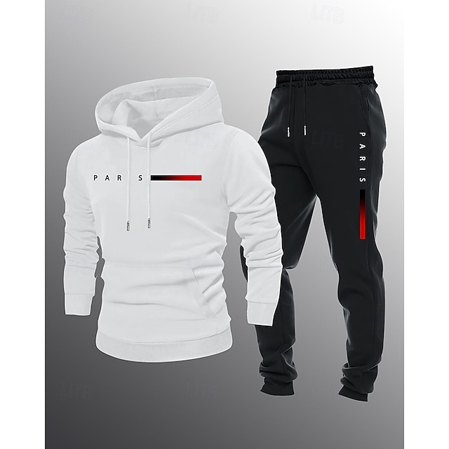 Zweiteiliger Herren-Trainingsanzug: Kapuzenpulli und Jogginghose, geeignet für Fitness-/Wander-/Trainingsaktivitäten.