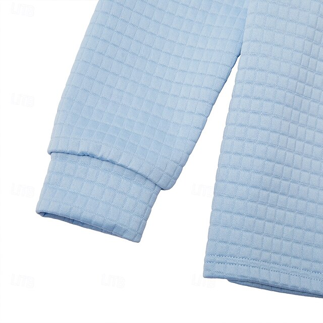 Herren Waffel-Poloshirts Textur Lässig Viertelreißverschluss Langarm Mode Bequem Farbblock Reißverschluss Tasche Herbst Frühling & Herbst Normale Passform Weiß Schwarz Blau Hellblau Dunkelgrau Purpur