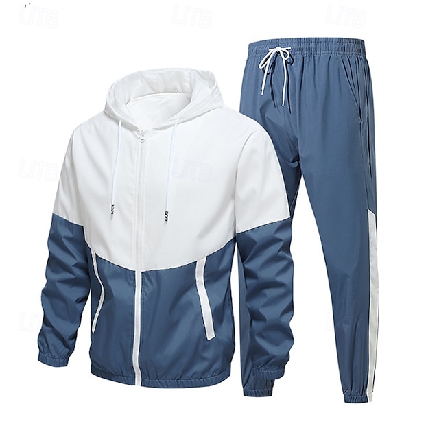 Herren 2-teiliger Trainingsanzug Lounge-Hoodie Trainingsanzug-Sets mit Tasche Farbblock Kombination Frühling Herbst Schwarz Armeegrün Fitnessstudio Training Laufen Hohe Taille Leicht Mode Langarm