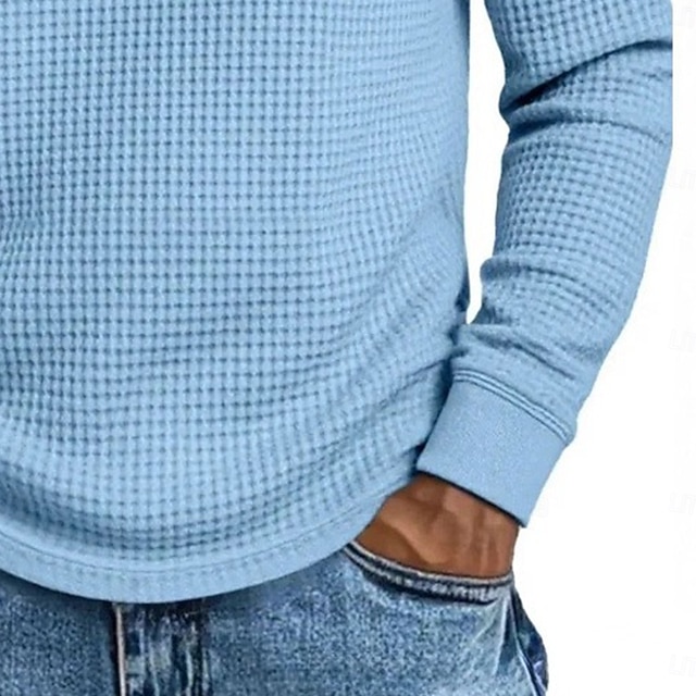 Herren Waffel-T-Shirt T Shirt Langarm V Ausschnitt Sommer Frühling & Herbst Ganzjahres Einfarbig Texture Strickware Täglich Lässig V-Ausschnitt Lässig Täglich Outdoor Blau Schwarz Hellgrün Top