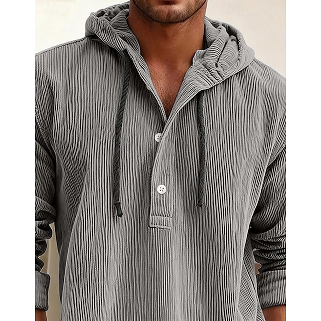 Herren Hemd Freizeithemd Cordhemd Blau Weiß Marineblau Dunkelgrau Langarm Einfach Mit Kapuze Lässig Täglich Mit Kapuze Bekleidung Vintage Mode Streetwear Täglich