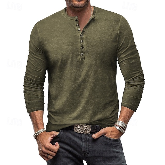 Herren Henley Hemd T-Shirt Langarmshirt Langarm Einfach Vintage Mode Basic Henley Urlaub Straße Ausgehen Sommer Wein Rosa Königliches Blau Henley T-Shirt