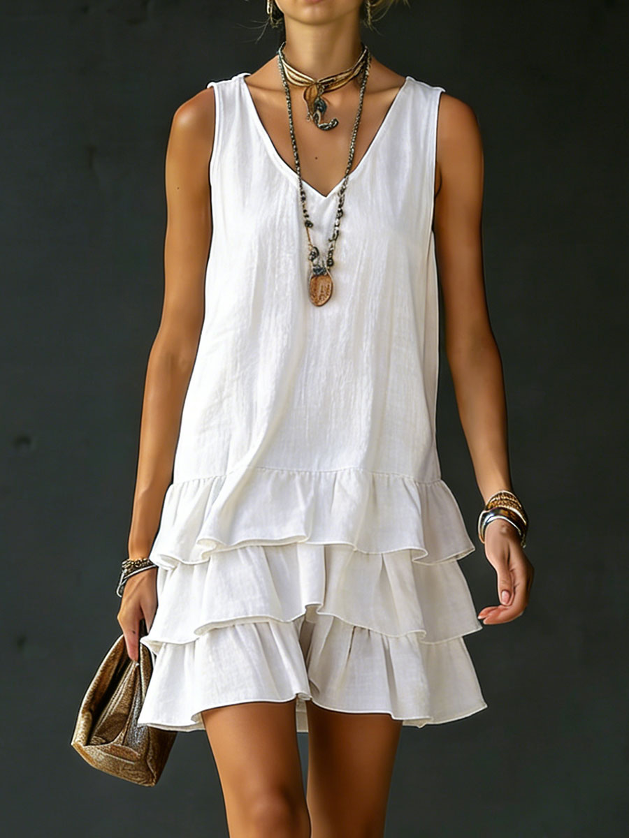 Women's Cotton And Linen Loose-fitting Solid Color Vest Dress