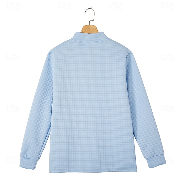 Herren Waffel-Poloshirts Textur Lässig Viertelreißverschluss Langarm Mode Bequem Farbblock Reißverschluss Tasche Herbst Frühling & Herbst Normale Passform Weiß Schwarz Blau Hellblau Dunkelgrau Purpur