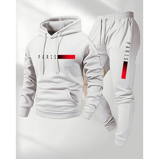 Zweiteiliger Herren-Trainingsanzug: Kapuzenpulli und Jogginghose, geeignet für Fitness-/Wander-/Trainingsaktivitäten.