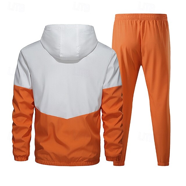 Herren 2-teiliger Trainingsanzug Lounge-Hoodie Trainingsanzug-Sets mit Tasche Farbblock Kombination Frühling Herbst Schwarz Armeegrün Fitnessstudio Training Laufen Hohe Taille Leicht Mode Langarm