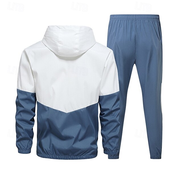 Herren 2-teiliger Trainingsanzug Lounge-Hoodie Trainingsanzug-Sets mit Tasche Farbblock Kombination Frühling Herbst Schwarz Armeegrün Fitnessstudio Training Laufen Hohe Taille Leicht Mode Langarm