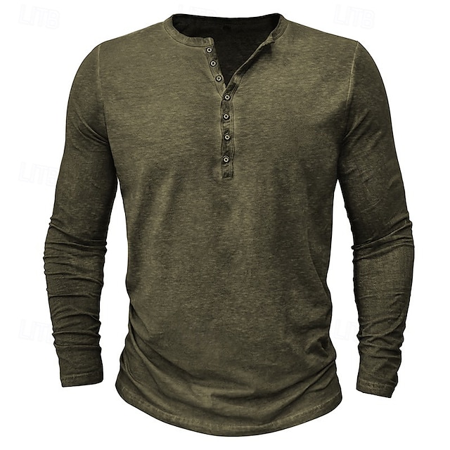 Herren Henley Hemd T-Shirt Langarmshirt Langarm Einfach Vintage Mode Basic Henley Urlaub Straße Ausgehen Sommer Wein Rosa Königliches Blau Henley T-Shirt