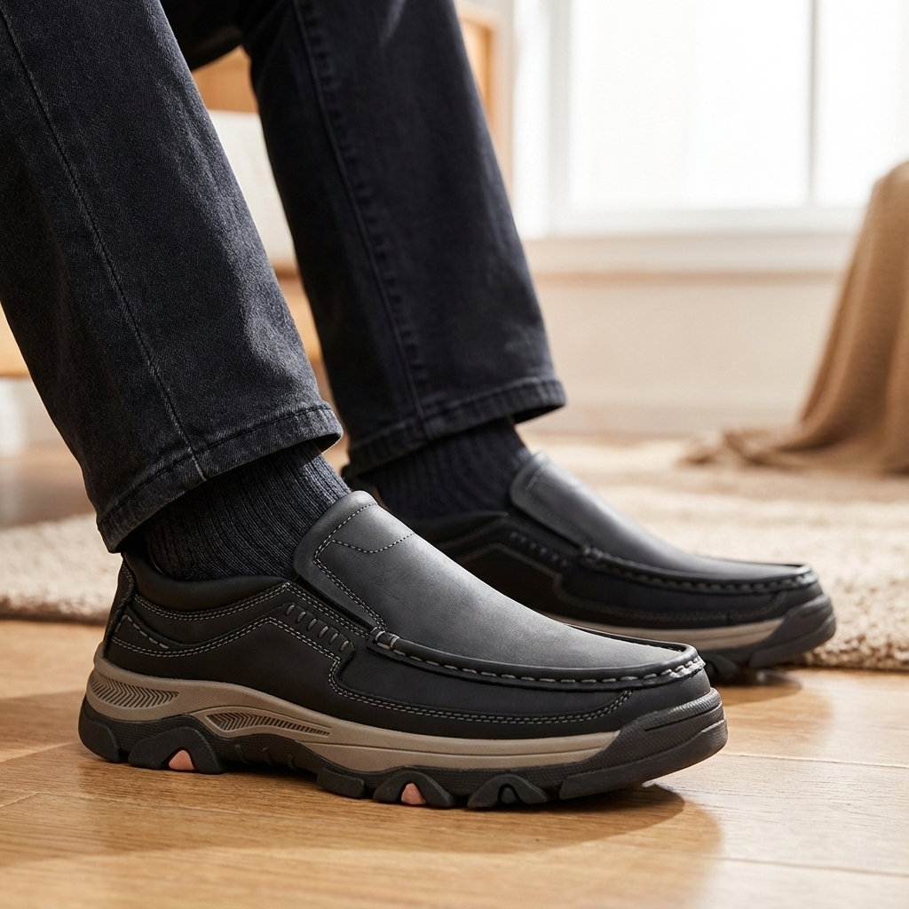 ⏰Aktion: 50 % Rabatt – Bequeme orthopädische Herren-Slipper aus Leder – Einfaches Anziehen & Fußgewölbeunterstützung